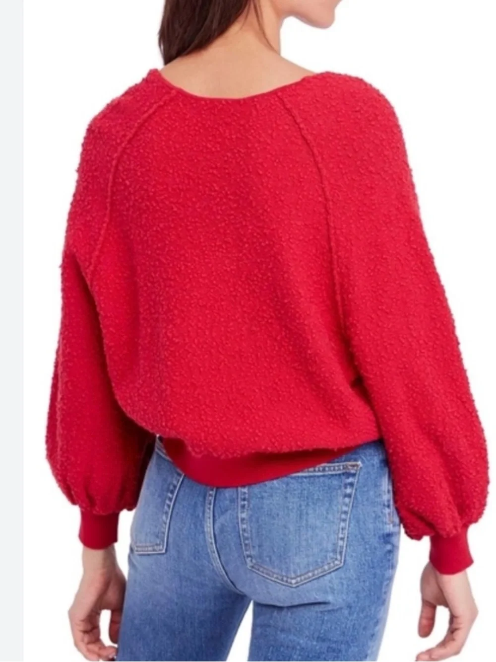 Free People Found My Friend Boucle Pullover Sweater Red Size Large